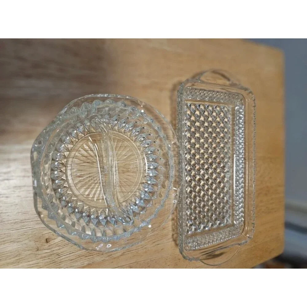Vintage Clear Pressed Glass Trinket/Serving Dishes Set of 2